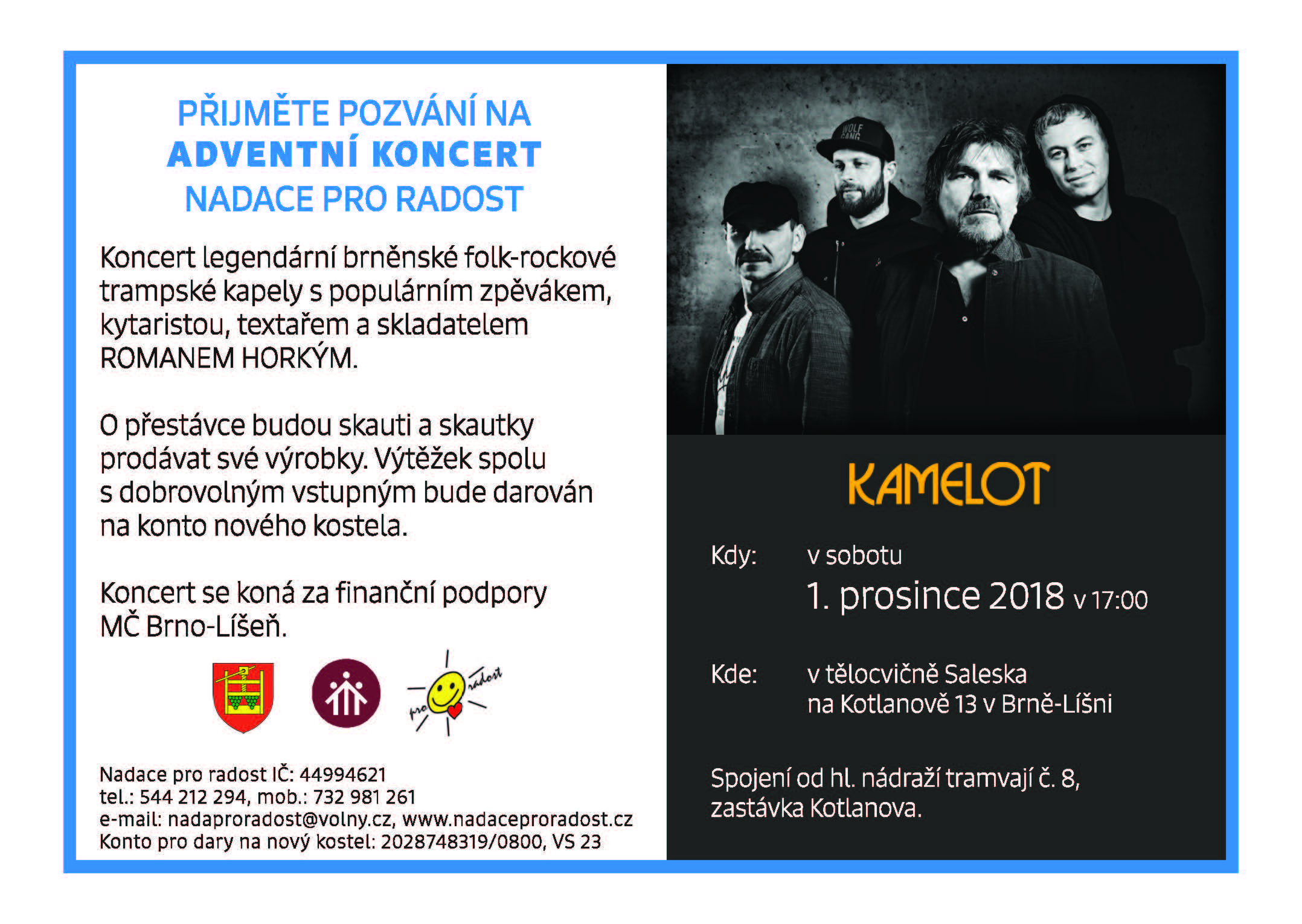 Pozvánka na adventní koncert - hraje Kamelot