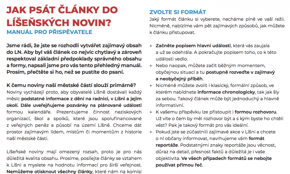 Manuál pro přispěvatele Líšeňských novin (ebook)