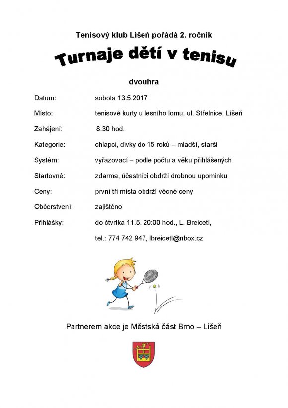 Tenisový turnaj - děti 13.5.2017