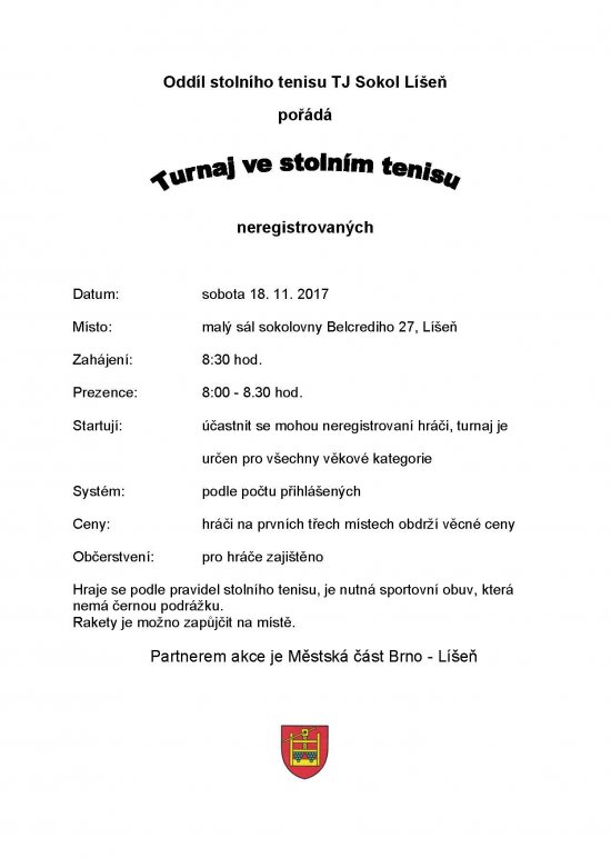 Turnaj ve stolním tenisu 18.11.2017