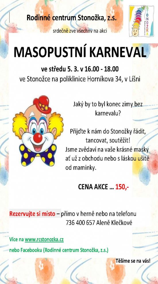 plakát_Masopustní karneval_Stonožka,z.s.
